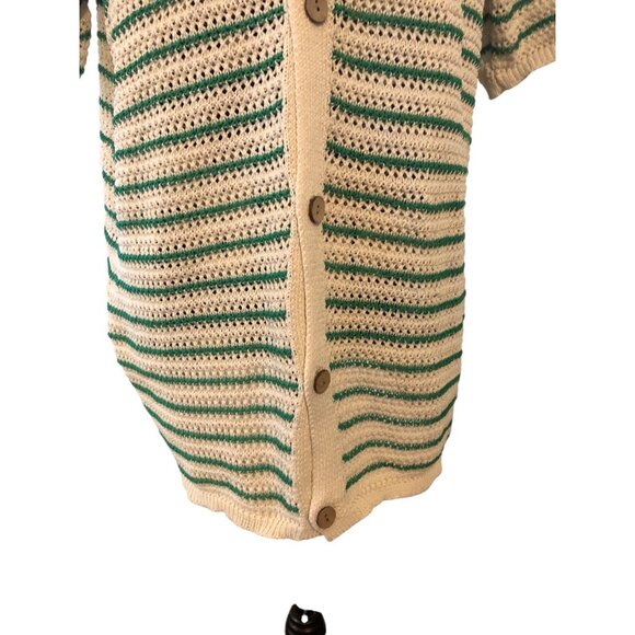 Vintage Style Green Cream Button Down Short Sleeve NERD Collared Sweater Sz XXL - Picture 9 of 16